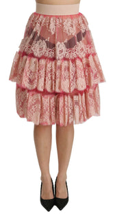 Dolce & Gabbana Pink Lace Layered High Waist Knee Length Skirt -   -  Dolce & Gabbana.